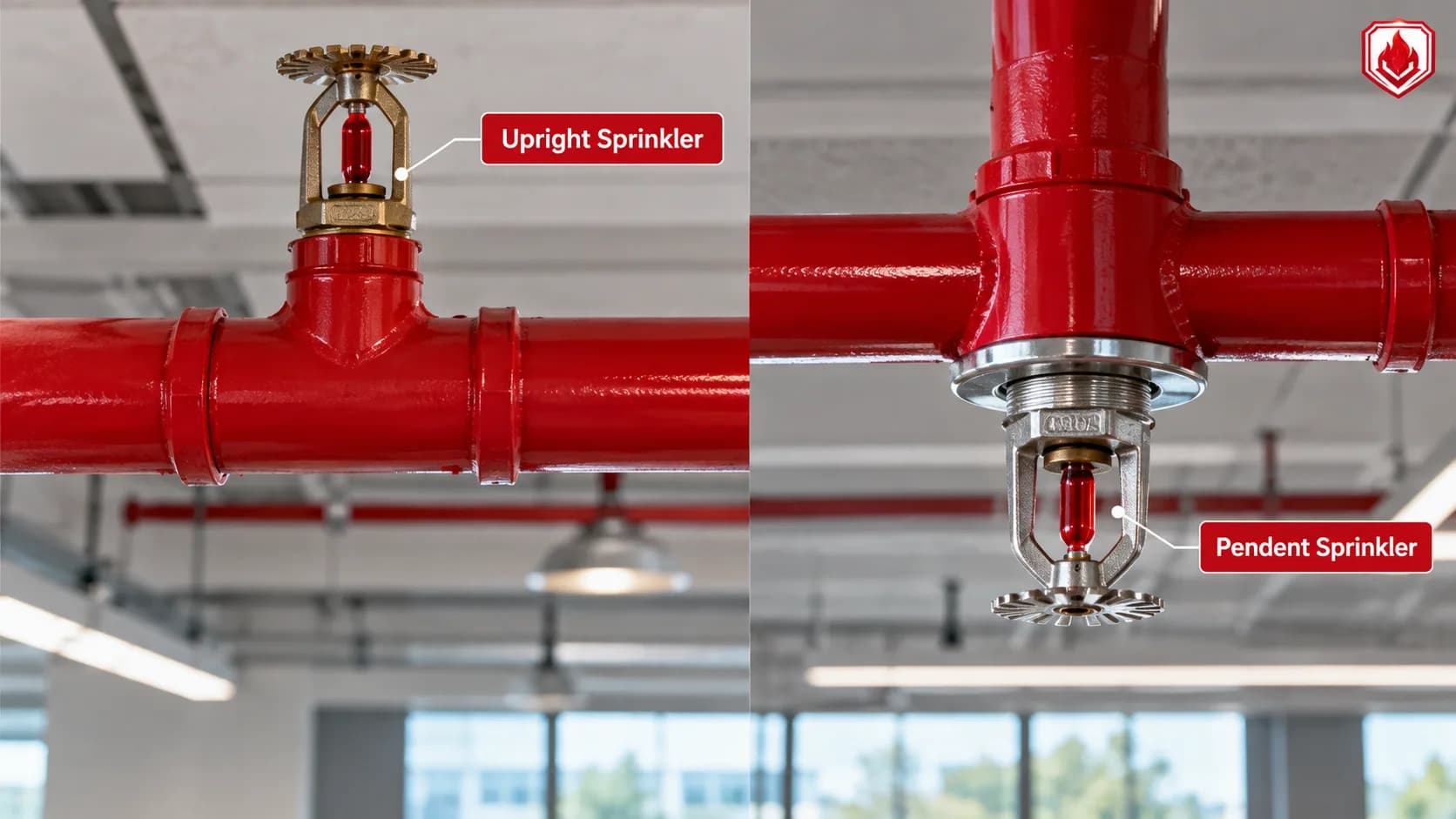 So sánh đầu sprinkler hướng lên (upright) và hướng xuống (pendant)